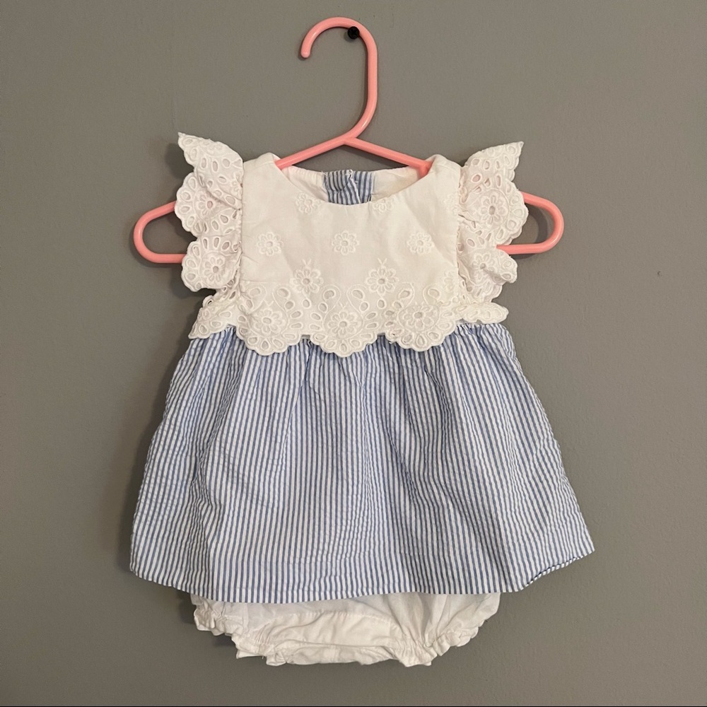 Baby girl dress blue white ruffles
